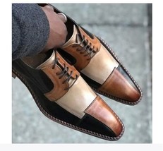 New Handmade men 3 tone shoes, men dress formal shoes, real leather lace up shoe - $143.99