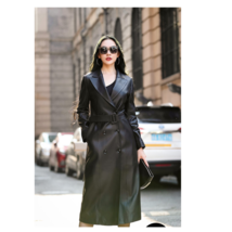 WOMEN&#39;S BLACK GENUINE LEATHER LONG TRENCH COAT ALL SIZE - $169.99