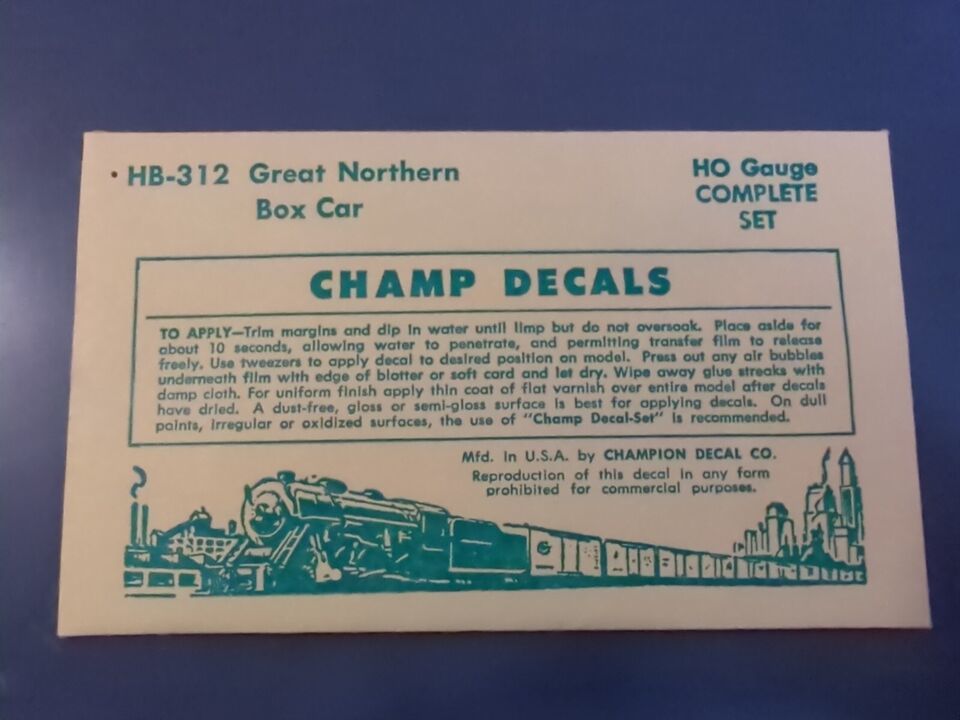 Vintage Champ Decals No. HN-312 Great Northern GN Boxcar Black HO - $14.95