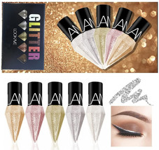 Glitter Liquid Eyeliner Colorful Set,5 Colors Metallic Shimmer White Silver Gold - £9.20 GBP