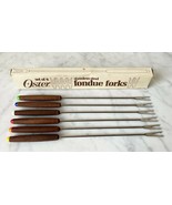 Vintage Oster Fondue Forks 6 in Original Box - Stainless Steel Wood Handles - £11.32 GBP