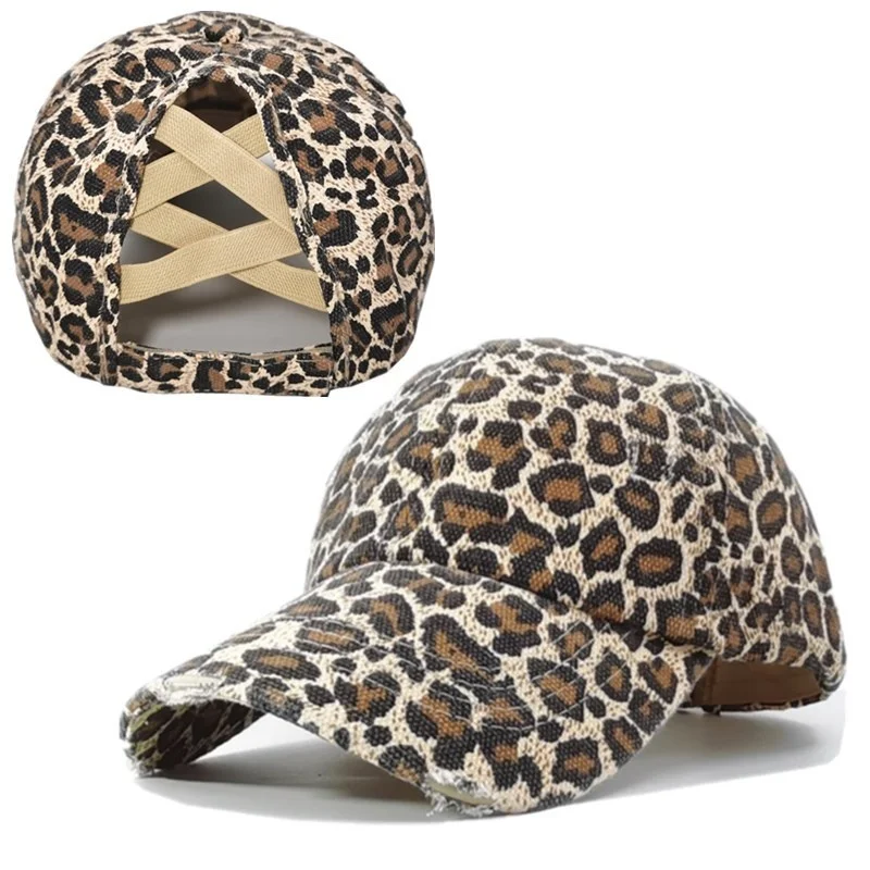 Ponytail Messy Buns Trucker Plain Baseball Visor Cap Unisex Hat Leopard Print - £12.31 GBP