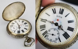 vintage Elgin  pocket watch &quot;Raaflaub&quot; 17j hunter buck porcelain WORKS V... - $136.49 CAD