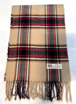 100% CASHMERE SCARF Plaid Camel black/red Made in England Soft Wool Wrap #B - £6.80 GBP