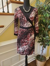 Style &amp; Co Wrap Dress XS Stretch Tie Waist 3/4 Sleeves Colorful Abstract... - $24.00