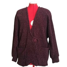 Burgundy Chunky Woven Jacket Women XL One Button 2 Large Pockets Shoulde... - £23.73 GBP