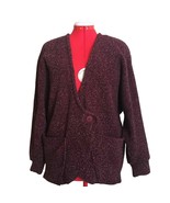 Burgundy Chunky Woven Jacket Women XL One Button 2 Large Pockets Shoulde... - £23.66 GBP