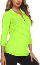 Koscacy Women&#39;S 3/4 Roll Sleeve Golf Tennis Polo Shirts Upf50+ Half Zip ... - $36.95