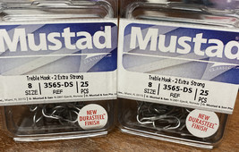 2 pk Mustad 3565DS 2 Extra Strong Durasteel Hook (size: 8 qty:25pcs) Tré... - £18.82 GBP