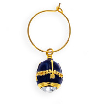 Blue Guilloche Royal Egg Wine Glass Charm - $37.99