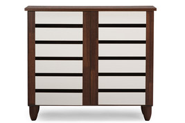Leola Oak and White 2-tone Shoe Cabinet w/2 Doors, Vinly Legs - $2,947.04 MXN