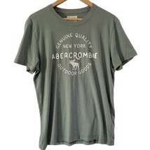 VINTAGE Abercrombie &amp; Fitch Men T-Shirt Medium Green Y2K Big Logo Embroidered - £20.88 GBP