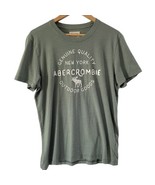 VINTAGE Abercrombie &amp; Fitch Men T-Shirt Medium Green Y2K Big Logo Embroi... - £21.37 GBP