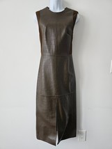 New  JASON WU Leather Wool Combo Army Green Sleeveless Crew Neck Sheath ... - $719.99