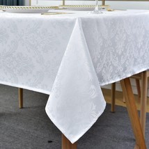 White Tablecloth Rectangle 60 x 84 Inch Jacquard Damask Tablecloth Waterproof St - £32.15 GBP