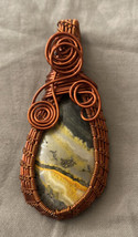 Copper Wrapped Bumblebee Jasper Stone Crystal Necklace Pendant 3” Long 1.25” W - £12.04 GBP