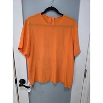Silky Orange Blouse Short Sleeve Keyhole Back Minimalist Top PTP23 L25 - $18.00