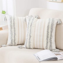 Set Of 2 Boho Decorative Throw Pillow Covers For Bed Bedroom Neutral Accent - £41.08 GBP