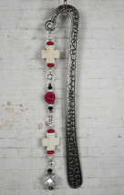 Cross Skull Beaded Bookmark Handmade Howlite Crystal White Red Black 6&quot; New - $14.84