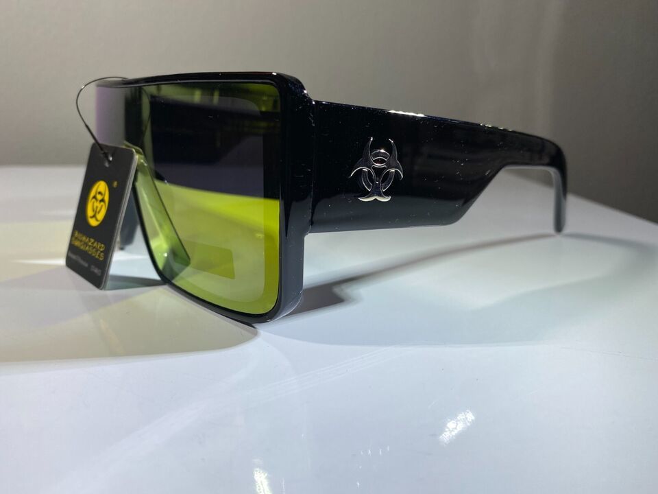 unisex futuristic style sunglasses with black frame and yellow reflectiv... - $9.50