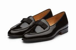 New Handmade Men&#39;s Bespoke Black Patent Loafers Shoes - $159.99
