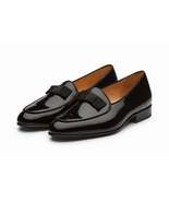 New Handmade Men&#39;s Bespoke Black Patent Loafers Shoes - $159.99