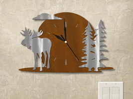 15in W Lodge Theme Full Moon Wall Clock - Moose and Trees - $104.00
