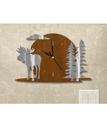 15in W Lodge Theme Full Moon Wall Clock - Moose and Trees - $104.00