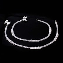 Real Sterling Silver Indian Boho Style Anklets Ankle Pair 10.5&quot; - £39.32 GBP