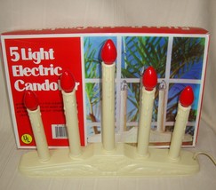 Vintage 5 Red Light Candolier Electric Window Christmas Candles Candlabra  - £15.81 GBP