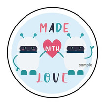 30 MADE WITH LOVE ENVELOPE SEALS LABELS STICKERS 1.5&quot; ROUND ROBOTS - $7.49