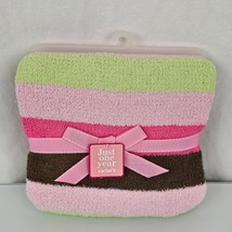 Vintage 2007 Just one Year Caters Pink Green Brown Chenille Stripe Baby Blanket - £116.52 GBP