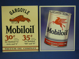  Mobiloil Vintage Look Advertising 2 Piece Metal Sign Set Out of Print N... - $28.01