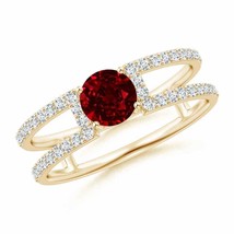 ANGARA Ruby Parallel Split Shank Ring with Accents for Women in 14K Solid Gold - £1,786.01 GBP