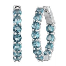 14K White Plated Simulated Brilliant Cut Blue Topaz Inside-Outside Hoop Earrings - £56.78 GBP