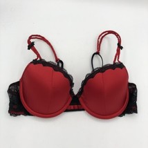 Jezebel Women Bra 34C Black Red Lace Padded Push Up Underwire Excellent ... - $11.88