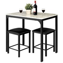 Modern 3-Piece Dining Set White Faux Marble Table-Top and 2 Black Chairs... - $200.70