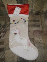 Christmas Stocking By Kirklands Unicorn 19&quot; Xmas Pink Gold Beige Lights - $14.85