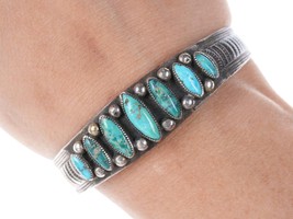 c1930&#39;s-40&#39;s Vintage Native American Heavy Stamped silver/turquoise row cuff bra - £563.20 GBP