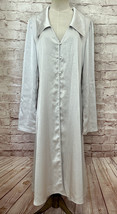 Nap Loungewear Womens Long Robe 3 Button Front Silky Satin Pale Gray Siz... - £77.06 GBP