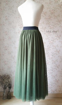 Army Green Long Tulle Skirt Plus Size Floor Length Bridesmaid Tulle Skirt  image 3