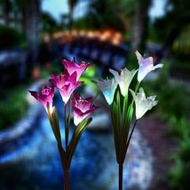 2 Ct Outdoor Solar Garden Stake Lights 8 Lily Flower Multi Color LED Yard Garden - £17.84 GBP