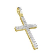 14K Gelb Vergoldet Pflastern Künstlicher Diamant Kreuz Anhänger 0.35 CT Unisex - £56.52 GBP