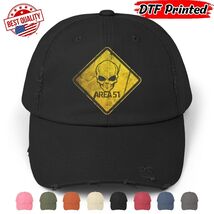 Area 51 Distressed Cap Logo Retro Ovni Funny Ufo Classic Hat DTF Printed - $24.99