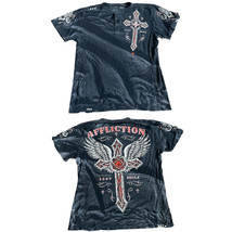 VTG Affliction Men’s Henley T Shirt Sz XL Distressed Lost Souls Winged C... - $29.65