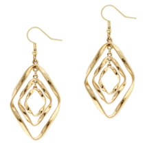 Triple Twist Diamond Shape Dangle Drop Earrings Gold - £10.41 GBP