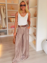 ZARA BNWT 2025. BROWN TAUPE SATIN TROUSERS BELTED WIDE LEG. 3533/556/737 - $94.68