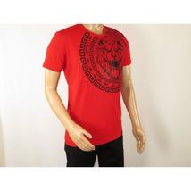 Mens PLATINI Sports Shirt With Rhine Stones Lion Medallion Chain SS3612 Red image 3