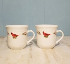 2x Gibson Cardinal &amp; Holly Coffee Mug Cup Christmas Ceramic White 3.75&quot; ... - £11.46 GBP