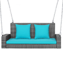 2-Person Patio PE Wicker Hanging Porch Swing Bench Chair Cushion 800 Pounds-Turq - $3,561.71 MXN